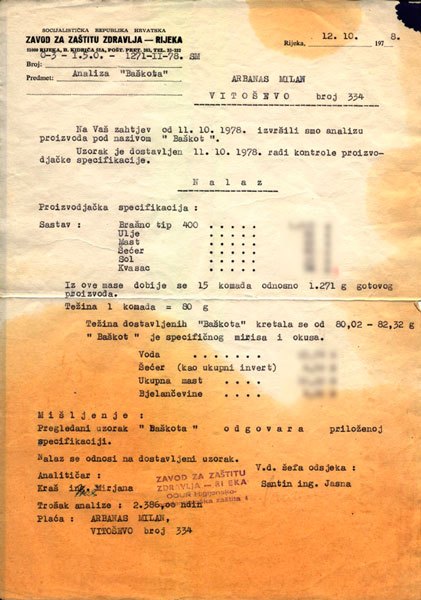 Laboratorijski nalaz za baškote iz 1978.