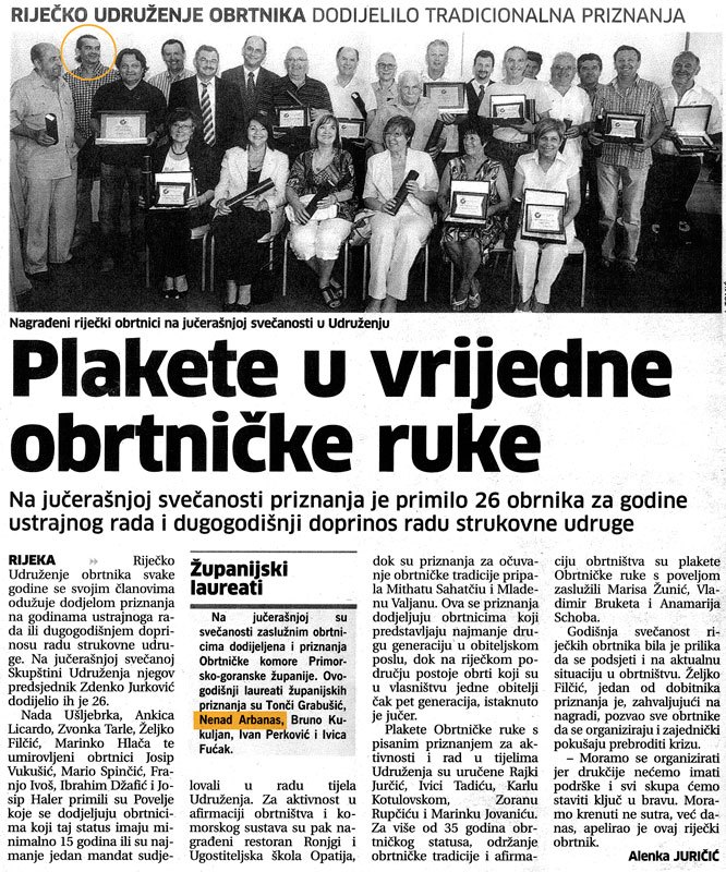 Priznanje i nagrada pekari